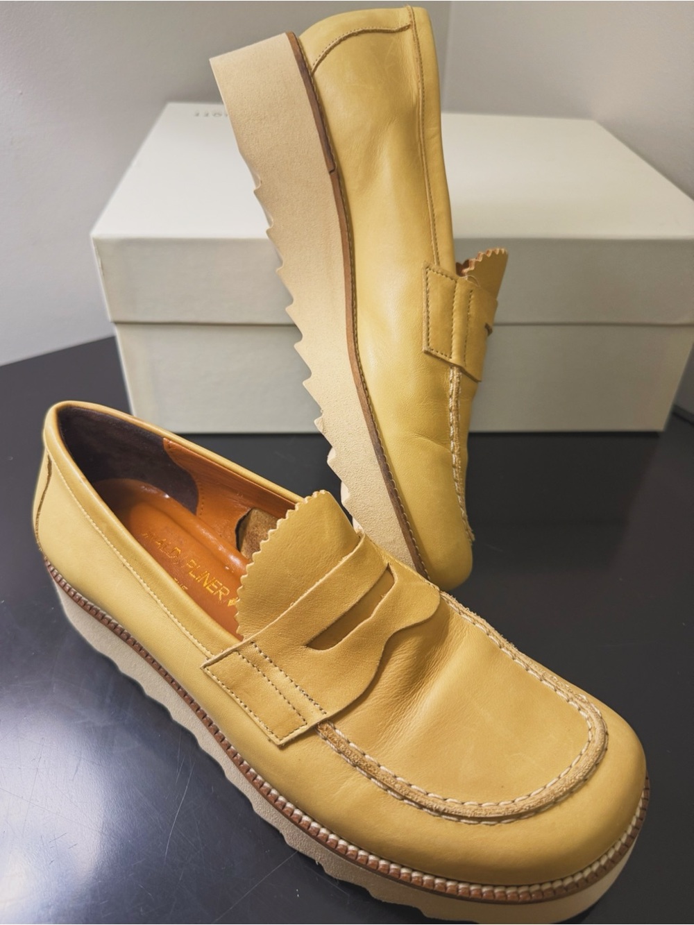 Donald J. Pliner Mustard Leather Penny Loafers